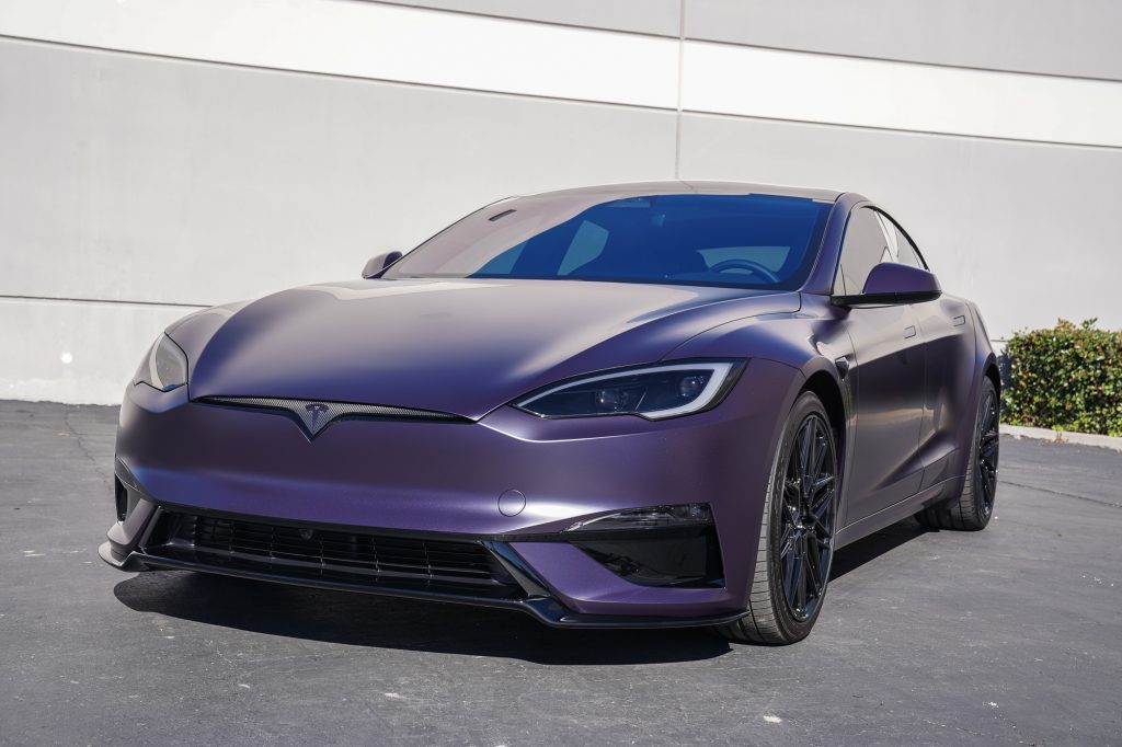 2026 Tesla Model S Plaid with DYNOpurple-matte colored PPF install.